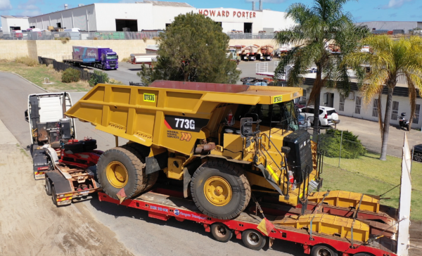 MMS Cat 773G haul truck, being moved from Bibra Lake workshop.